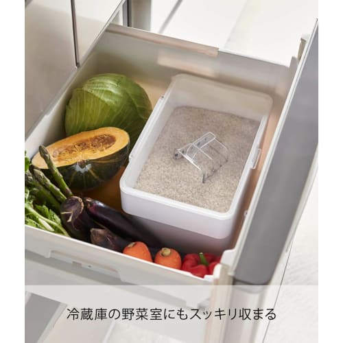 Yamazaki Under-Sink Rice Container, 5kg Capacity, with Measuring Cup, White, Approx. 30cm W X 19.7cm D X 19.2cm H, Tower Design, with Rice Scooping Li