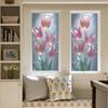 Flowers Window Privacy Film Stained Glass Tulip Butterfly Window Cling Static Glass Sticker for Home Kitchen Office Bathroom
