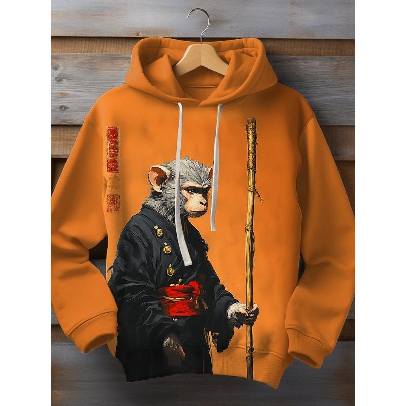 Autumn And Winter Animal Men's Hoodie Japanese Style Harajuku Art Casual Sports Hoodie Pattern Autumn And Winter