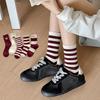 1 Pair Mid-tube Socks Striped Print Bowknot Patten College Style Socks Elastic Warm Socks Versatile Footwear Accessory