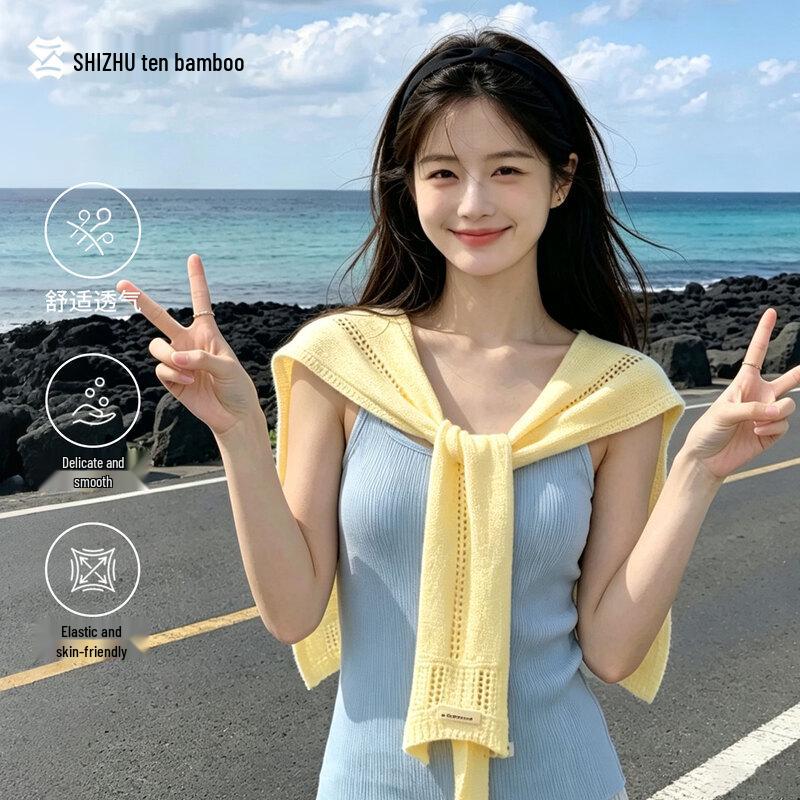 Women s All-Season Thin Knitted Shawl жёлтый