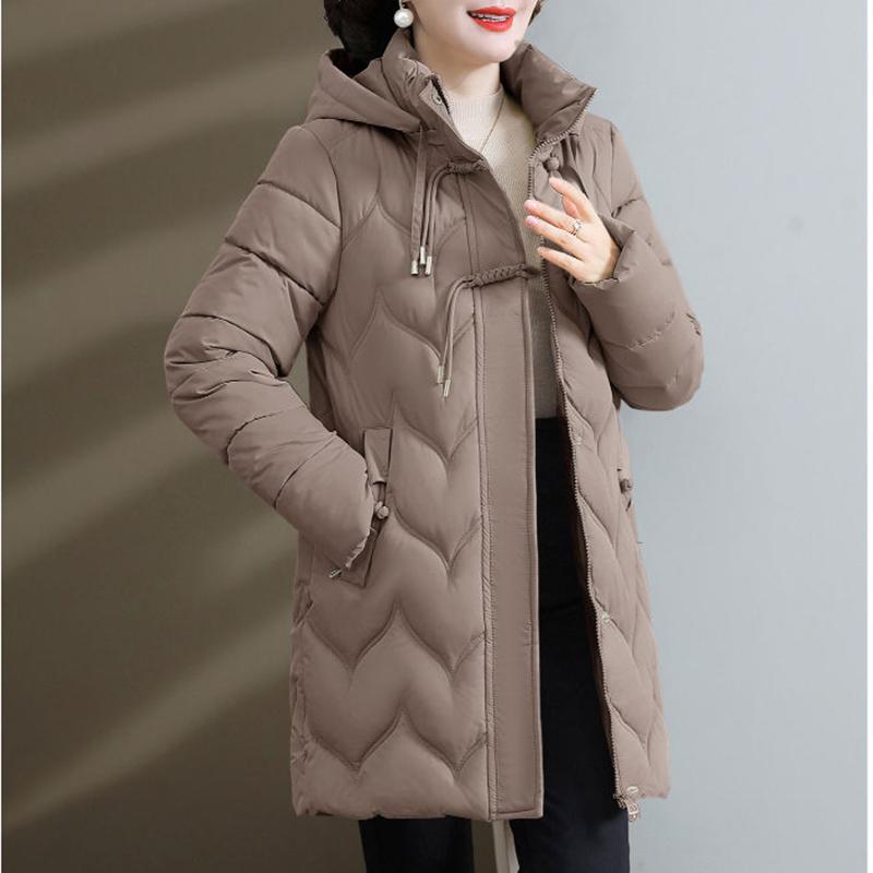 Winter Fashion Slim-fit Hooded Down Cotton-padded Jacket Women's Thickened Warm Temperament Medium Length Coat