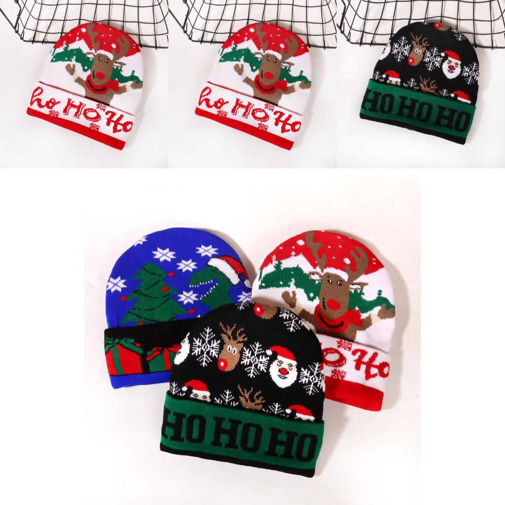 Christmas Deer Snowflake Letters Knit Hat With Warmth For Winter Outdoor Festivals