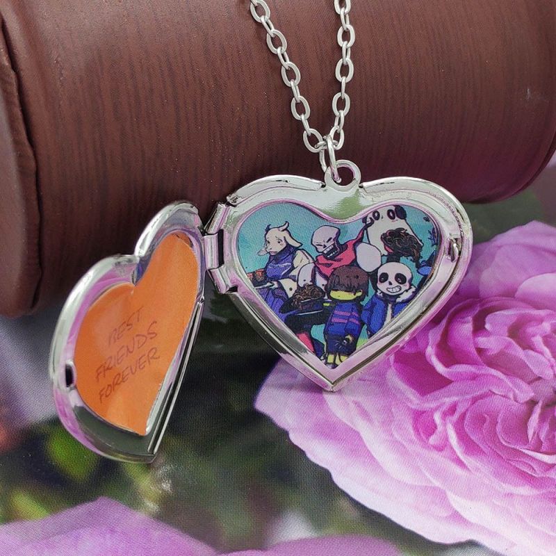 Anime Cartoon Spiel UNDERTALE Sans Cosplay Halskette Unisex Metall Familienfoto Rahmen Herz Anhänger Schmuck Zubehör Geschenk
