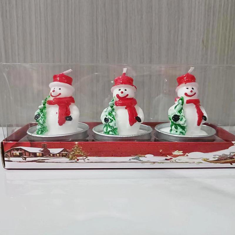 Festive Candle Set: Painted Santa Claus & Snowman for Silent Night Candlelight Dinner Decor