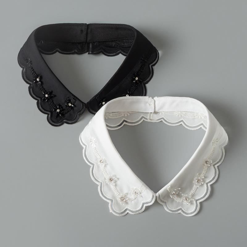 Lace Fake Collar Shirt Women White Black Lapel False Collars Woman Beading Removable Detachable Collar Neckline Faux Col