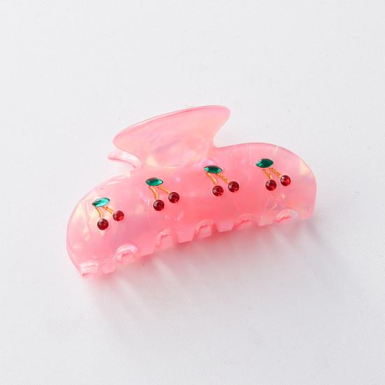 Hair Claw Rhinestones Inlaid Cherry Decoration Back Head Shower Clip Medium Size Shark Hair Claw Versatile Hair Accessory