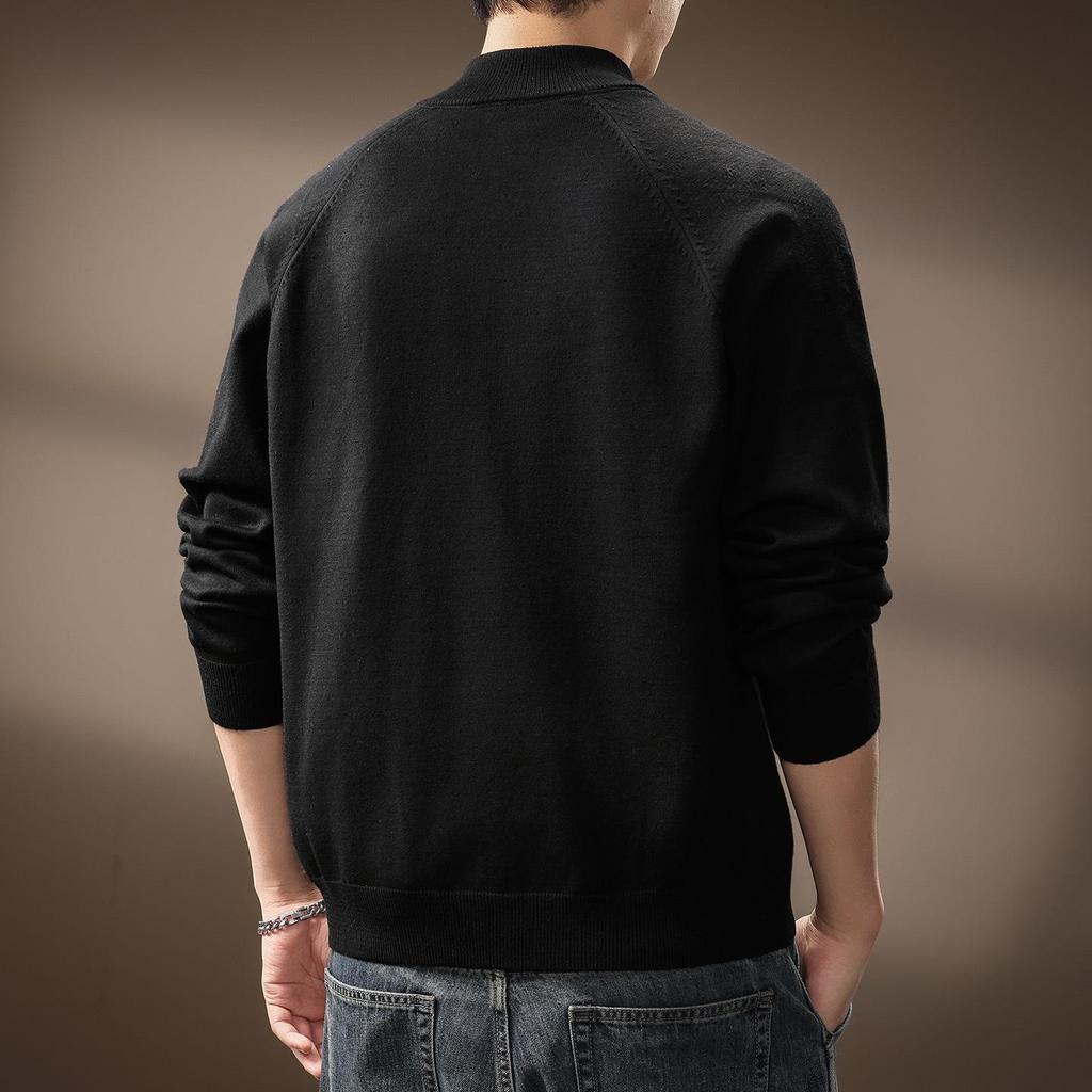 Men's High-End Half-Zip Stand Collar Knit Sweater - Autumn/Winter Korean Style Solid Color Casual Base Layer Top