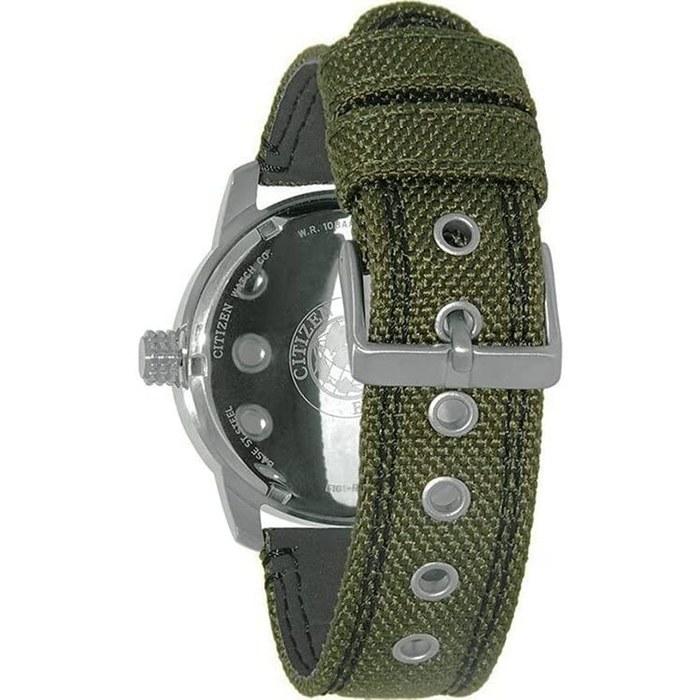 CITIZEN BM8470-11E Eco-Drive Solar Khaki Green Canvas & Leather Band Men's Watch, Japan Exclusive