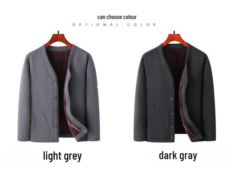 Men's Fleece-Lined Warm Winter Cardigan Jacket for Middle-Aged & Elderly