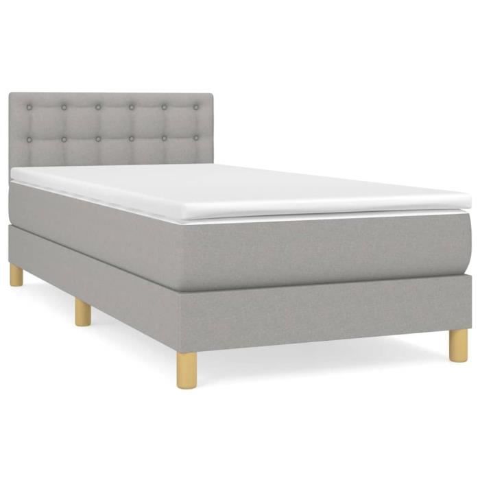 3140889 vidaXL Lit à sommier tapissier avec matelas Gris clair 80x200 cm Tissu