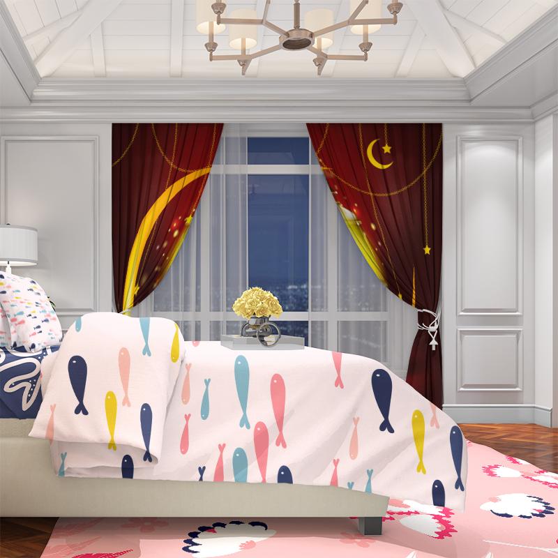 

2 шт. - занавеска с принтом на исламскую мусульманскую тему Ид - роскошная штора Moon - украшение для гостиной и спальни 30Wx65L(76x165CM)x2