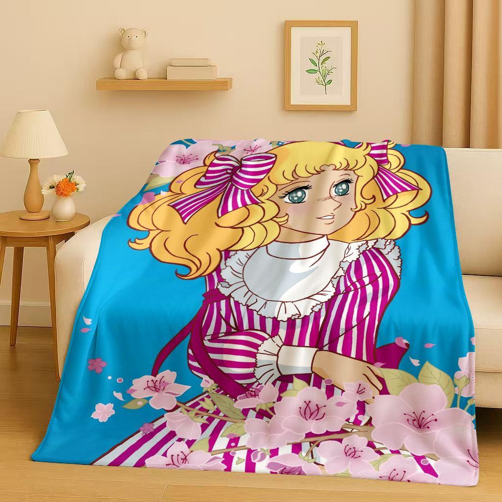 3D Classic Cartoon Candy Candy Sweet Girl Flannel Blanket,Ultra Soft Warm Plush Throw for Home Bedroom Bed Sofa Cover Office Kid