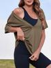 T-shirt estiva da donna con scollo a V profondo, manica corta, vestibilità larga, basic