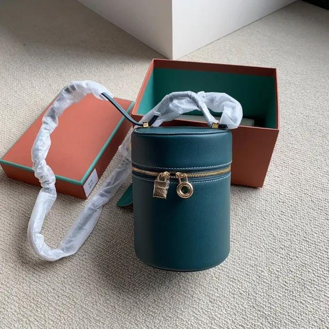 Cowhide Casual Crossbody Fashion High-end Luxury Brand Designer Mini Cylindrical Travel Purse Women's Cylindrical Shoulder