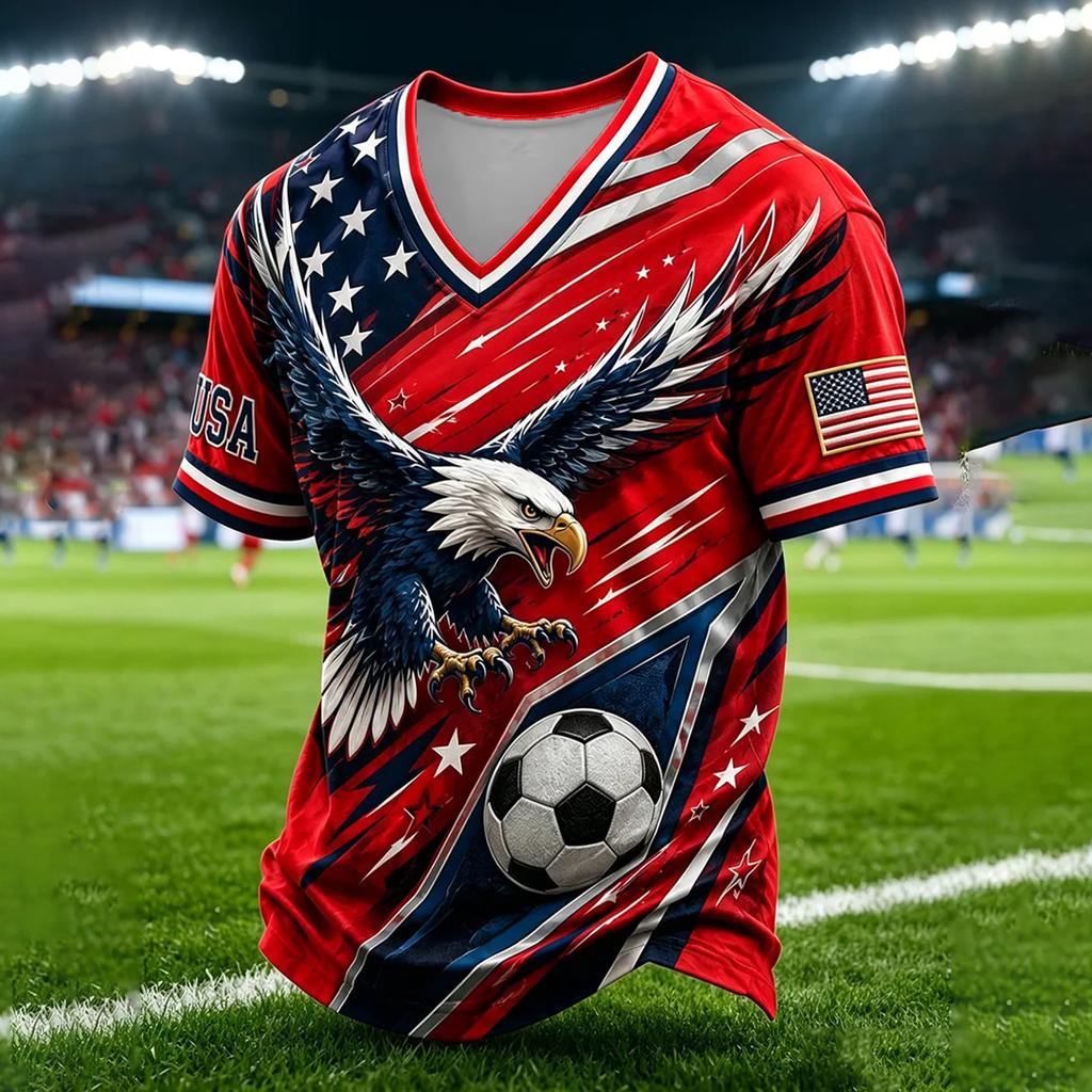 Men's Football Printed Round Neck T-Shirt for Sports Fans