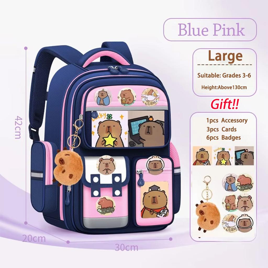 Capybara Water-Proof Backpack - Large Multi-Compartment with Lumbar Support Belt Cute Orthopedic School Bag for Teens Girls Boys