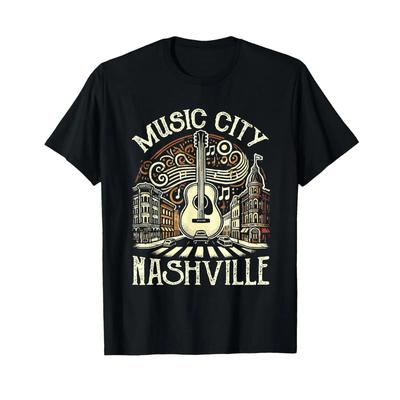 Music City Souvenir From Nashville Tn Guitar T Shirt Vintage Soft Unisex Breathable Top For Everyday Wear Homme Casual