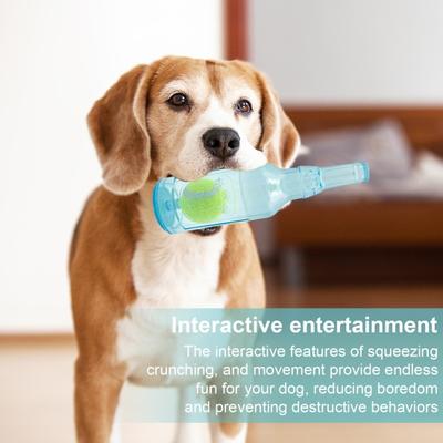 Crunchnplay Flaschenspielzeug Zentric Shop Flaschenspielzeug für Hunde Wasserflasche Kauspielzeug Plastikflaschen-Cruncher mit quietschendem Tennisball