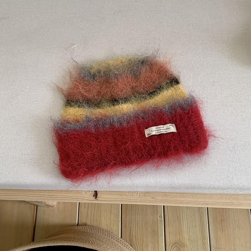 

Thick Woolen Knitted Scarf Autumn Winter Rainbow Color Block Striped Versatile Anti-Cold Shoulder Wrap Scarf A8