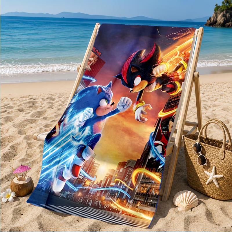 Blue Hedgehog In Action Beach Towel, Super Soft Microfiber, Perfect Gift for Her/Him, Birthday, for Pool, Beach, Travel, Decor Beach Party