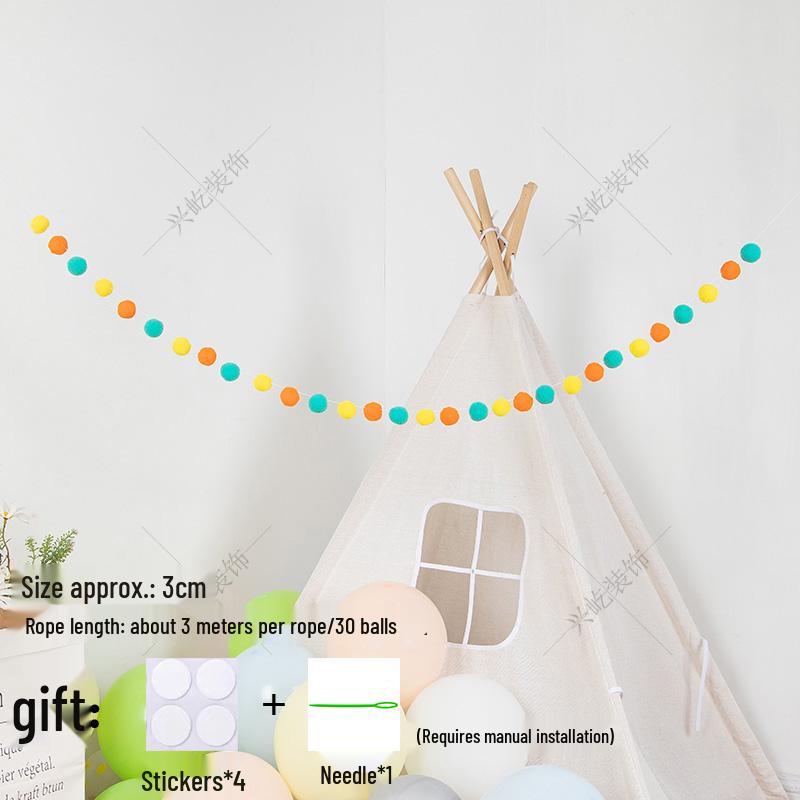 Children’s Room Pompon Bunting Decoration - Birthday Party Tent Backdrop Ornament