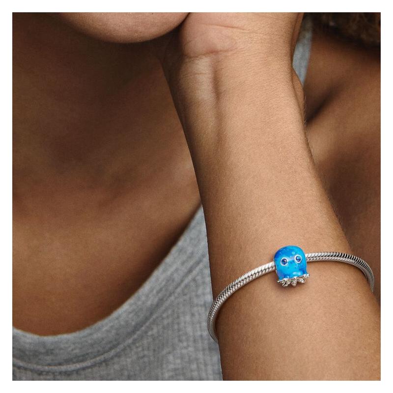 Pandora Wave and bubble pattern octopus charm 925 silver crystal pendant/pendant for men and women, couple model, blue 791698C01