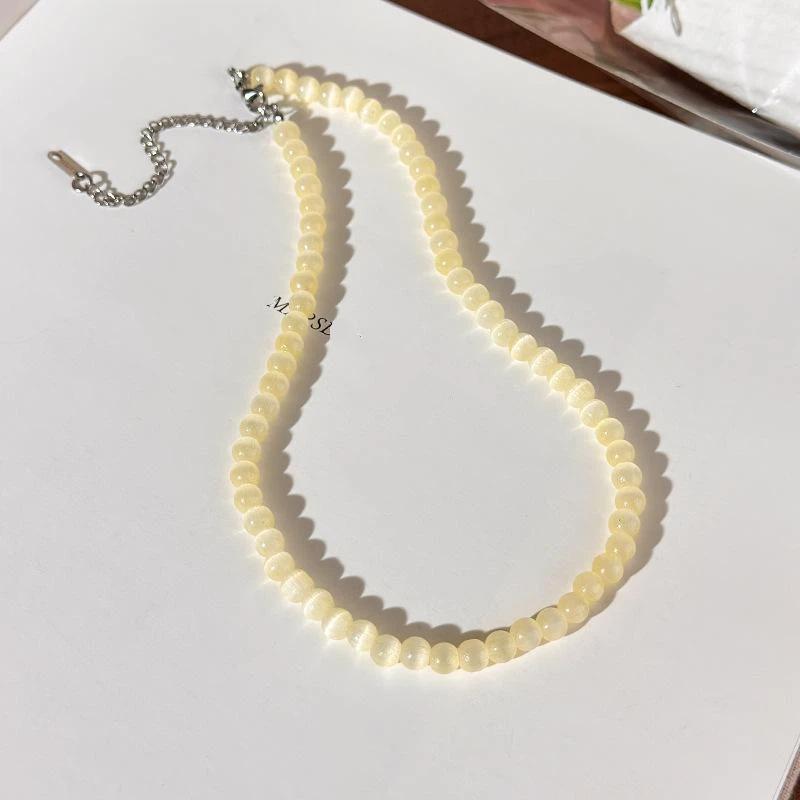 Korean Style Simple Versatile Women'S Colored Glass Bead Necklace Aesthetic Trendy Clavicle Chain Jewelry Accessory