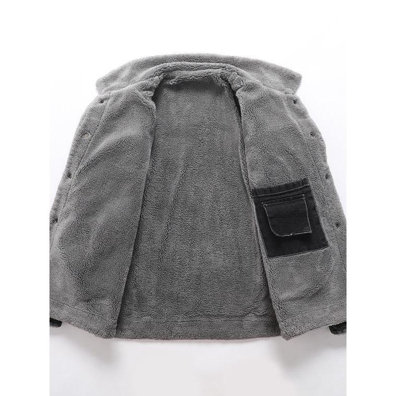 Spring and Autumn New Men's Jacket, Velvet Cotton Tooling Casual Jacket Men's Coat