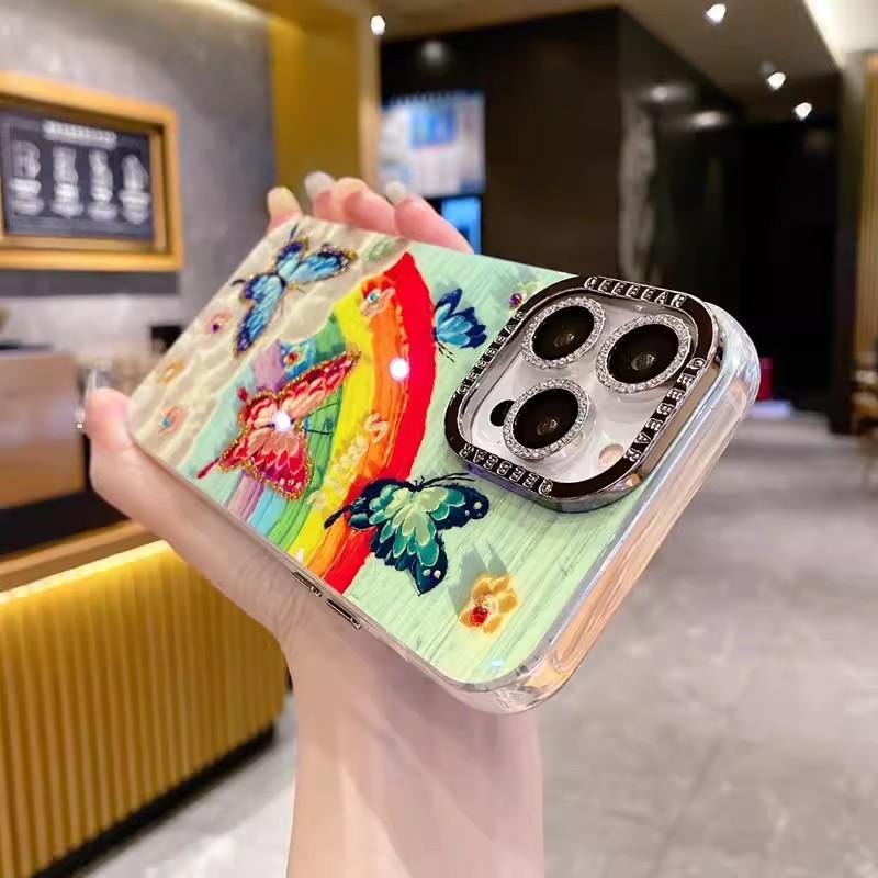 Rainbow Oil Painting Butterfly Suitable for Apple 16 Mobile Phone Case IPhone 15 ProMax Blue Flash Lens 14 Protection Case