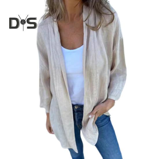 Women Coat Loose Fit Basic Collar Long Sleeve Top Solid Color Open Front Outwear Spring Autumn Casual Daily Wear
