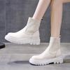 Fashion Spliced Wool Boots Autumn New Round Toe Cover Foot Platform Sole Non-slip Wear-resistant Block Heel Short Thigh Single Boots