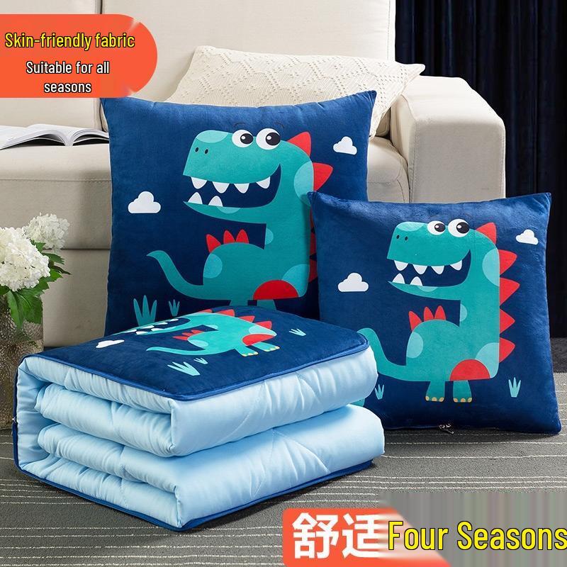 HANDUNYOU Little Dinosaur 2-in-1 Car & Office Pillow Blanket