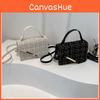 Simple Plaid Woven Texture Diagonal Buckle Women Small Square Bag Casual For