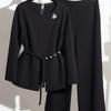 Fall Style: Simple and Elegant Light and Mature Style with Sequin Belt Top + Wide-leg Pants Two-piece Women's Outfit