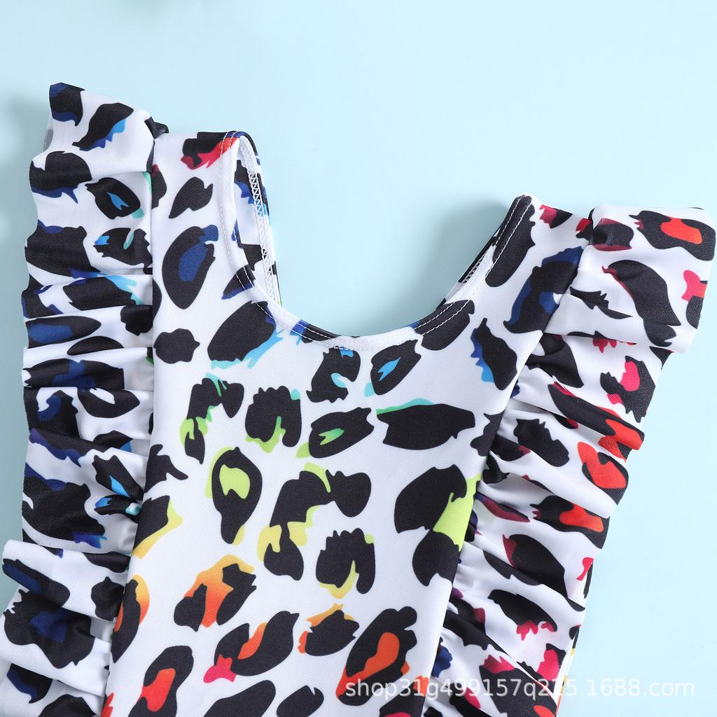 Leopard Print Ruffle Girls' One-Piece Swimsuit