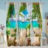 Simulation Window Beach Forest Outdoor Shower Curtain Tropical Seaside Landscape Bohemian Cloth Hanging Curtains Bathroom Decor