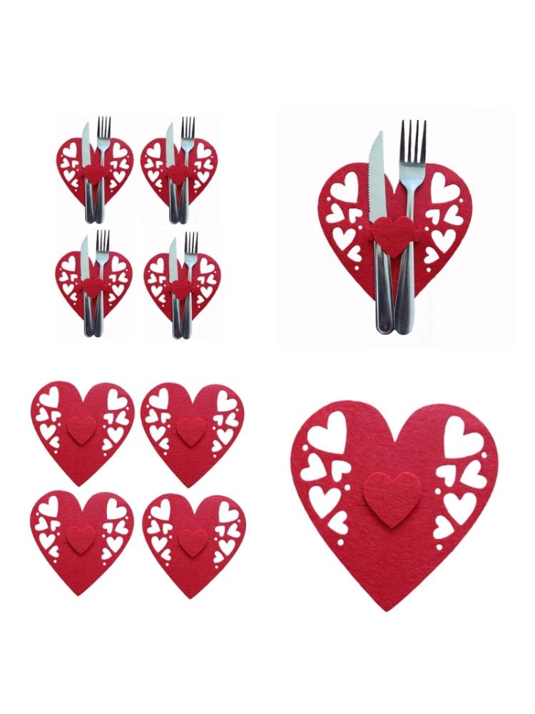 4 PCS Valentine's Day Love Cutlery Bag Set Fork Knife Bag Tableware Holder Bags Perfect for Couples and Special Dinners