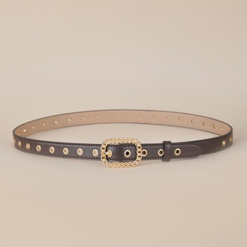 Womens Vintage Quality Gold Buckle Slim Waist Belt Fashionable And Versatile Accessory