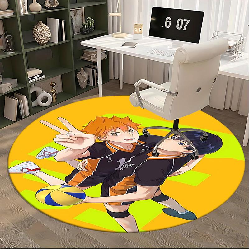 1pc Haikyuu! Anime Volleyball Round Carpet - Office Chair Mat, Anti-Slip Rug for Home Decor, Seasonal Gift, Suitable for Office, Living Room, Bedroom,