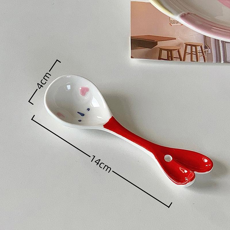 1PCS Cute Underglaze Ceramic Spoon Cartooon Long Handle Perfect For Home Dessert Spoon Yogurt Oatmeal Kitchen Accessories4