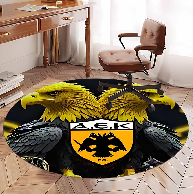 AEK Athens FC Pattern Round Rug, Indoor/Outdoor Mat, for Picnic, Gameroom, Bedroom, Office, Living Room, Home Decor Carpet, Birthday Gift