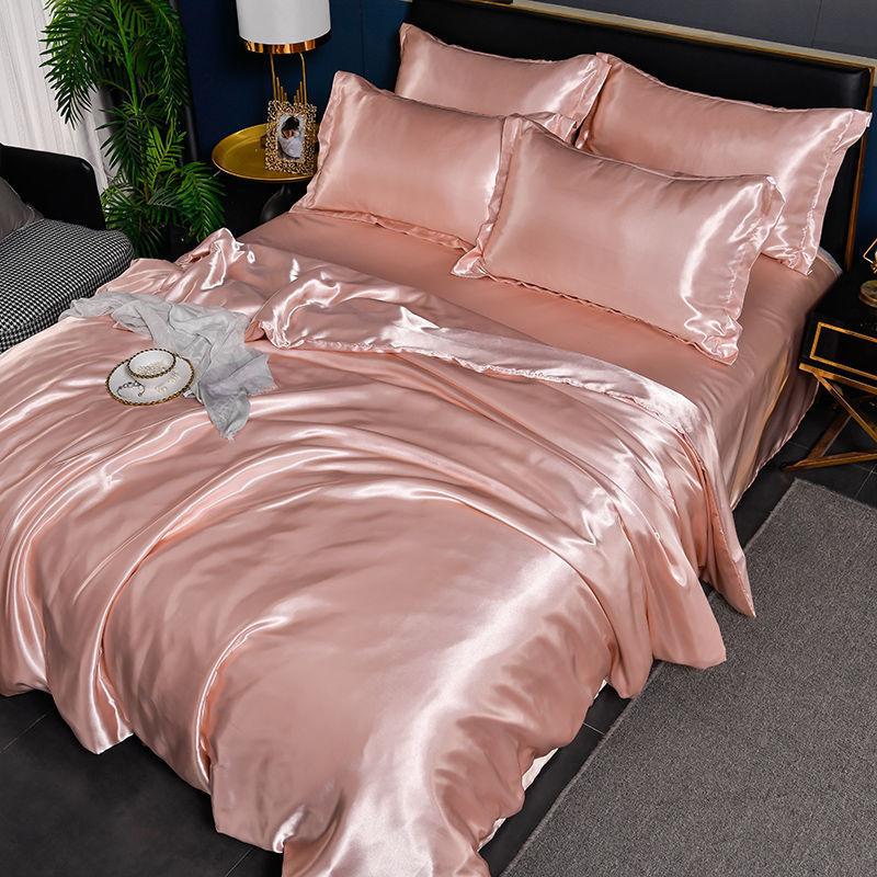 Summer Ice Silk Duvet Cover Set Double Sided Soft Smooth Luxury Bedding for Single Person Dormitory