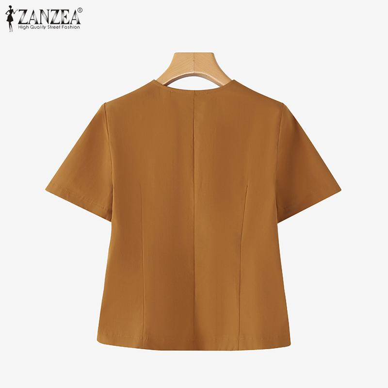 ZANZEA Women Summer V-Neck Short Sleeve Casual Blouse