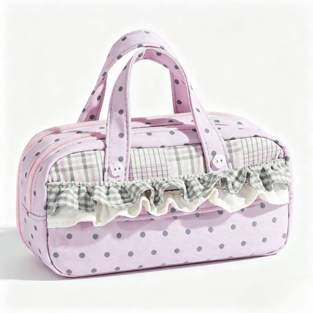 Multi-Layer Lace Stationery Pouch Plaid Polka Dot Lace Stationery Bag Lace Pencil Case Office Use