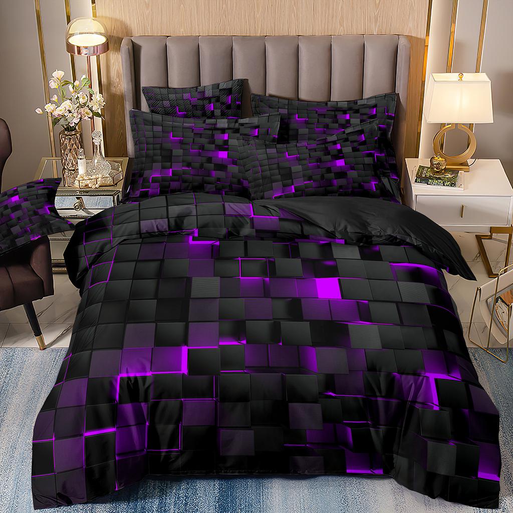 Red Glowing Bedding Set,Abstract King Duvet Cover Honeycomb Quilt Cover For Teens Adults Geometry Hexagon Bed Set
