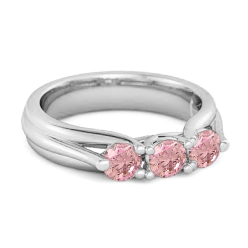 Rosa Zirkonia Drei Stein Damen Ehering - 925 Sterlingsilber