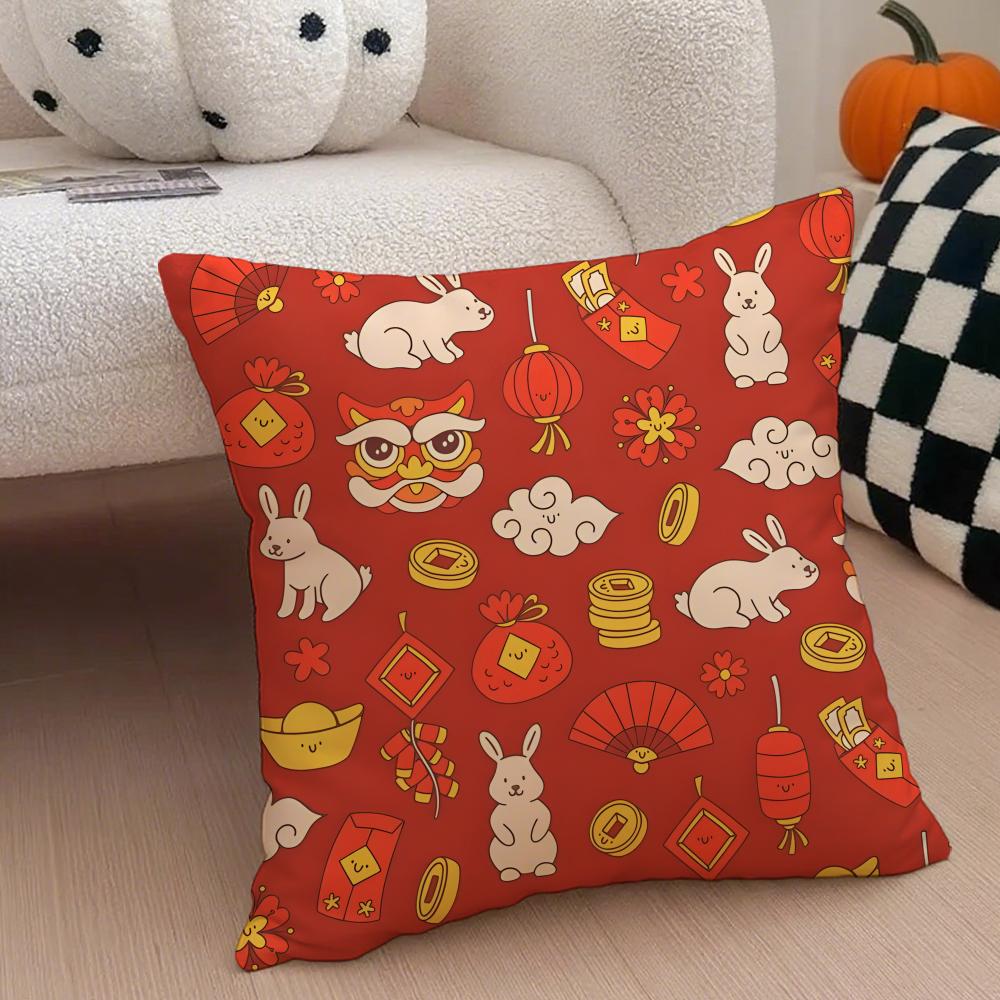 Chinese Red Festive and Auspicious Patterns Cushion Cover Throw Pillow Cover Hidden Button Durable Polyester Chair Cushion