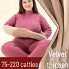"Unisex Plus Size Thermal Underwear Set - Thick Lambskin, Round Neck for Autumn/Winter"