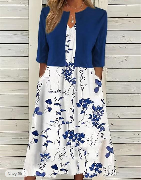 Women s White Floral Print Dress in Blue and Pink S